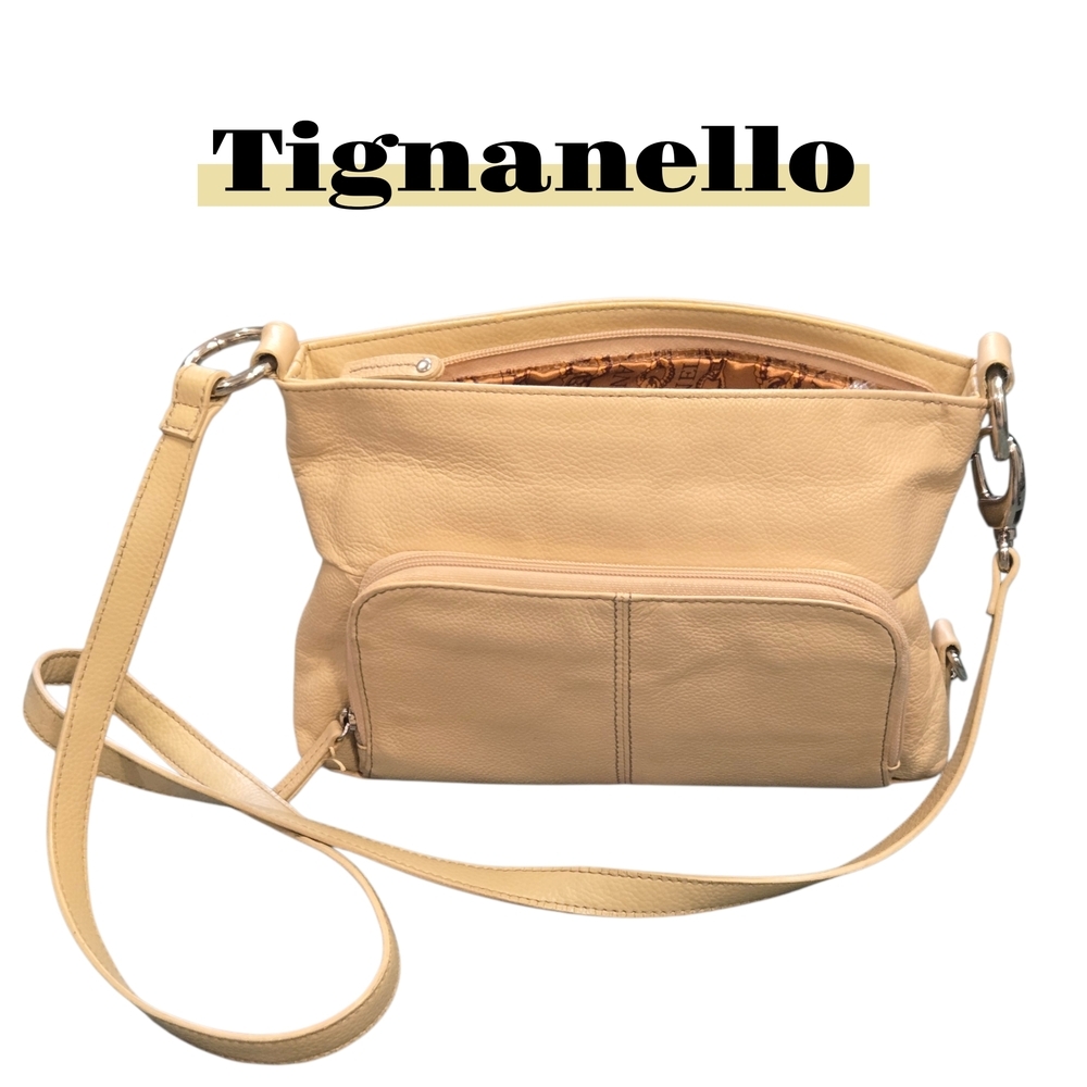Tignanello Tan Leather Crossbody Bag - Authentic Handbag